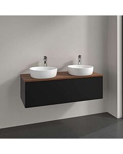Villeroy &amp; Boch Antao vanity unit L35052PD with lighting, 1 drawer, 1200 x 360 x 500 mm, smooth front, Black Matt Lacquer / Warm Walnut