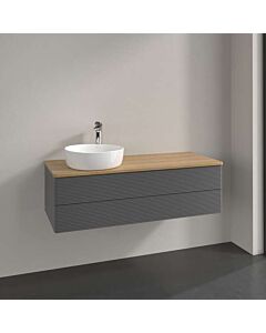 Meuble vasque Villeroy &amp; Boch Antao L22111GK avec éclairage, 2 tiroirs, 1200 x 360 x 500 mm, façade texturée, laque anthracite mate / chêne miel