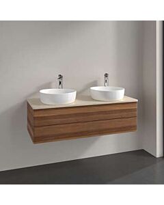 Villeroy &amp; Boch Antao vanity unit L24053HM with lighting, 2 drawers, 1200 x 360 x 500 mm, smooth front, Warm Walnut / Botticino
