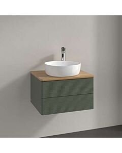 Meuble vasque Villeroy &amp; Boch Antao L18151HL avec éclairage, 2 tiroirs, 600 x 360 x 500 mm, façade texturée, laque mate Vert Feuille / Chêne Miel
