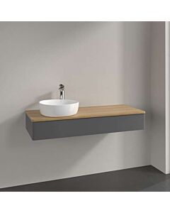 Villeroy und Boch Antao Waschtisch-Unterschrank L11051GK mit Beleuchtung, 1 Auszug, 1200 x 190 x 500 mm, Front ohne Struktur, Anthracite Matt Lacquer / Honey Oak