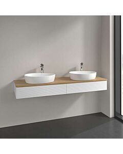 Villeroy und Boch Antao Waschtisch-Unterschrank L17151MT mit Beleuchtung, 2 Auszüge, 1600 x 190 x 500 mm, Front mit Struktur, White Matt Lacquer / Honey Oak