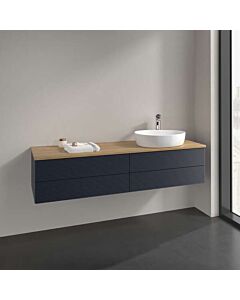 Meuble vasque Villeroy &amp; Boch Antao K27151HG 160 x 36 x 50 cm, percé pour robinetterie, plan vasque couleur chêne miel, laque mate bleu nuit