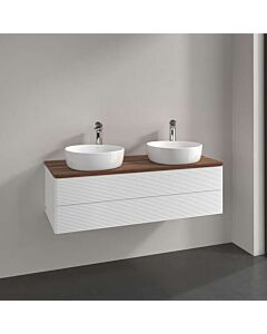 Meuble vasque Villeroy &amp; Boch Antao L24152MT avec éclairage, 2 tiroirs, 1200 x 360 x 500 mm, façade texturée, laque blanche mate / noyer chaud