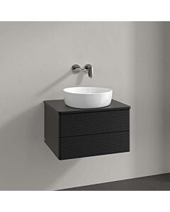 Villeroy und Boch Antao Waschtisch-Unterschrank L18150PD mit Beleuchtung, 2 Auszüge, 600 x 360 x 500 mm, Front mit Struktur, Black Matt Lacquer / Black Matt Lacquer