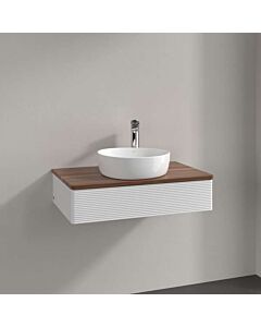 Meuble vasque Villeroy &amp; Boch Antao L08112GF avec éclairage, 1 tiroir, 800 x 190 x 500 mm, façade texturée, laque blanche brillante / noyer chaud