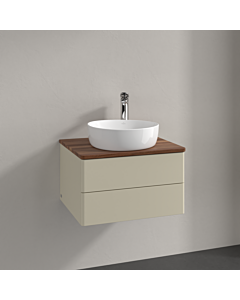Villeroy &amp; Boch Antao vanity unit K18052HJ 60x36x50cm, tap hole, washbasin top color warm walnut, silk grey matt lacquer