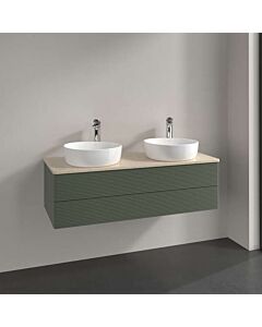 Villeroy und Boch Antao Waschtisch-Unterschrank L24113HL mit Beleuchtung, 2 Auszüge, 1200 x 360 x 500 mm, Front mit Struktur, Leaf Green Matt Lacquer / Botticino