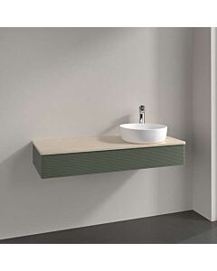 Villeroy und Boch Antao Waschtisch-Unterschrank K12153HL 120x19x50cm, Hahnloch, Waschbeckenplattenfarbe botticino, leaf green matt lacquer