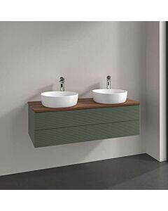 Villeroy &amp; Boch Antao vanity unit L24112HL with lighting, 2 drawers, 1200 x 360 x 500 mm, textured front, Leaf Green Matt Lacquer / Warm Walnut