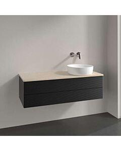 Villeroy und Boch Antao Waschtisch-Unterschrank L23153PD mit Beleuchtung, 2 Auszüge, 1200 x 360 x 500 mm, Front mit Struktur, Black Matt Lacquer / Botticino