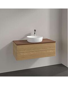 Meuble vasque Villeroy &amp; Boch Antao L20052HN avec éclairage, 2 tiroirs, 1000 x 360 x 500 mm, façade lisse, Chêne miel / Noyer chaud