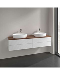 Villeroy &amp; Boch Antao vanity unit L28112GF with lighting, 4 drawers, 1600 x 360 x 500 mm, textured front, Glossy White Lacquer / Warm Walnut