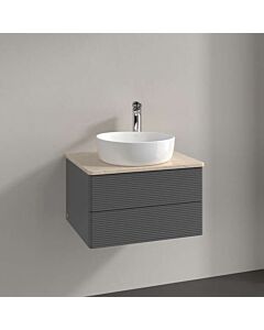 Meuble vasque Villeroy &amp; Boch Antao L18153GK avec éclairage, 2 tiroirs, 600 x 360 x 500 mm, façade texturée, laque anthracite mate / Botticino