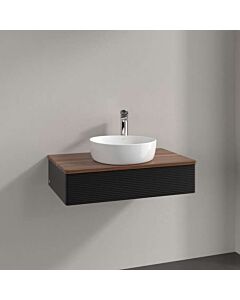 Villeroy &amp; Boch Antao vanity unit L08112PD with lighting, 1 drawer, 800 x 190 x 500 mm, textured front, Black Matt Lacquer / Warm Walnut