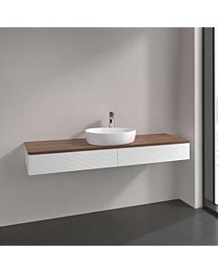 Meuble vasque Villeroy &amp; Boch Antao L14112MT avec éclairage, 2 tiroirs, 1600 x 190 x 500 mm, façade texturée, laque blanche mate / noyer chaud