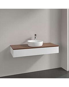 Villeroy &amp; Boch Antao vanity unit L10052MT with lighting, 1 drawer, 1200 x 190 x 500 mm, smooth front, White Matt Lacquer / Warm Walnut