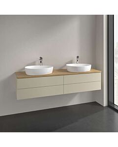 Meuble vasque Villeroy &amp; Boch Antao L28011HJ avec éclairage, 4 tiroirs, 1600 x 360 x 500 mm, façade lisse, laque mate Gris Soie / Chêne Miel