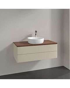 Meuble vasque Villeroy &amp; Boch Antao L20052HJ avec éclairage, 2 tiroirs, 1000 x 360 x 500 mm, façade lisse, laque mate Gris Soie / Noyer Chaud