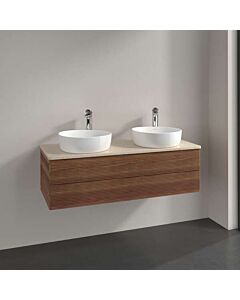 Villeroy &amp; Boch Antao vanity unit L24153HM with lighting, 2 drawers, 1200 x 360 x 500 mm, textured front, Warm Walnut / Botticino