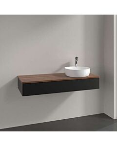 Meuble vasque Villeroy &amp; Boch Antao K12012PD 120 x 19 x 50 cm, plan vasque couleur noyer chaud, laque noire mate