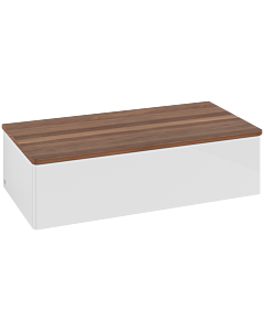 Meuble vasque Villeroy &amp; Boch Antao L40002GF avec éclairage, 1 tiroir, 1000 x 268 x 500 mm, façade lisse, laque blanche brillante / noyer chaud