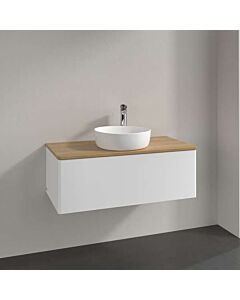 Villeroy und Boch Antao Waschtisch-Unterschrank K31051MT 100x36x50cm, Hahnloch, Waschbeckenplattenfarbe honey oak, white matt lacquer