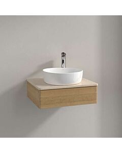 Villeroy &amp; Boch Antao vanity unit L07013HN with lighting, 1 drawer, 600 x 190 x 500 mm, smooth front, Honey Oak / Botticino