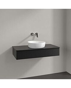 Villeroy und Boch Antao Waschtisch-Unterschrank L09150PD mit Beleuchtung, 1 Auszug, 1000 x 190 x 500 mm, Front mit Struktur, Black Matt Lacquer / Black Matt Lacquer