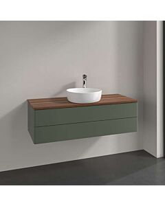 Villeroy und Boch Antao Waschtisch-Unterschrank L21052HL mit Beleuchtung, 2 Auszüge, 1200 x 360 x 500 mm, Front ohne Struktur, Leaf Green Matt Lacquer / Warm Walnut