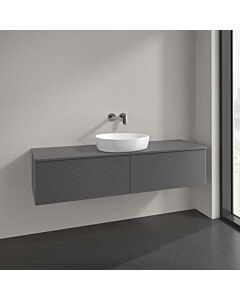 Meuble vasque Villeroy &amp; Boch Antao L36150GK avec éclairage, 2 tiroirs, 1600 x 360 x 500 mm, façade texturée, laque anthracite mate.