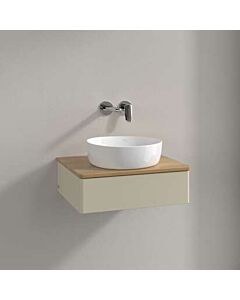 Villeroy und Boch Antao Waschtisch-Unterschrank L07051HJ mit Beleuchtung, 1 Auszug, 600 x 190 x 500 mm, Front ohne Struktur, Silk Grey Matt Lacquer / Honey Oak