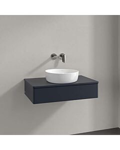 Villeroy &amp; Boch Antao vanity unit L08010HG with lighting, 1 drawer, 800 x 190 x 500 mm, smooth front, Midnight Blue Matt Lacquer / Midnight Blue Matt Lacquer