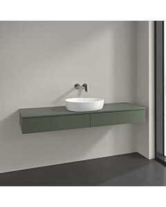 Villeroy &amp; Boch Antao vanity unit L14050HL with lighting, 2 drawers, 1600 x 190 x 500 mm, smooth front, Leaf Green Matt Lacquer / Leaf Green Matt Lacquer