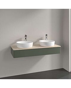 Villeroy &amp; Boch Antao vanity unit L13053HL with lighting, 1 drawer, 1200 x 190 x 500 mm, smooth front, Leaf Green Matt Lacquer / Botticino