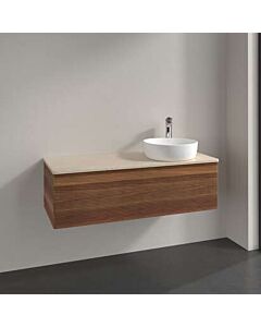 Villeroy &amp; Boch Antao vanity unit L34153HM with lighting, 1 drawer, 1200 x 360 x 500 mm, textured front, Warm Walnut / Botticino