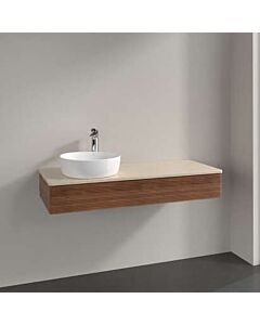 Meuble vasque Villeroy &amp; Boch Antao K11153HM 120 x 19 x 50 cm, percé pour robinetterie, plan vasque couleur Botticino, noyer chaud