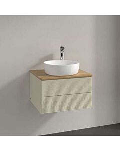 Meuble vasque Villeroy &amp; Boch Antao L18111HJ avec éclairage, 2 tiroirs, 600 x 360 x 500 mm, façade texturée, laque mate Gris Soie / Chêne Miel