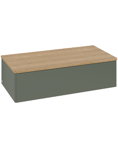 Villeroy und Boch Antao Waschtisch-Unterschrank L40001HL mit Beleuchtung, 1 Auszug, 1000 x 268 x 500 mm, Front ohne Struktur, Leaf Green Matt Lacquer / Honey Oak
