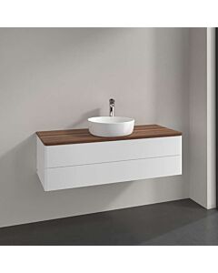 Meuble vasque Villeroy &amp; Boch Antao K21012MT 120 x 36 x 50 cm, plan vasque couleur noyer chaud, laque blanche mate