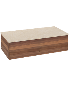 Buffet Villeroy &amp; Boch Antao L40003HM avec éclairage, 1 tiroir, 1000 x 268 x 500 mm, façade lisse, Noyer chaud / Botticino