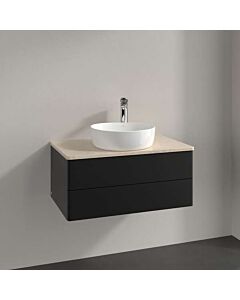 Meuble vasque Villeroy &amp; Boch Antao K19053PD 80 x 36 x 50 cm, percé pour robinetterie, plan vasque couleur Botticino, laque noire mate
