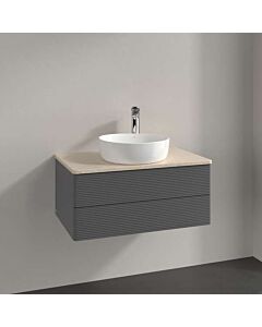 Villeroy und Boch Antao Waschtisch-Unterschrank L19153GK mit Beleuchtung, 2 Auszüge, 800 x 360 x 500 mm, Front mit Struktur, Anthracite Matt Lacquer / Botticino