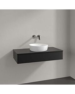 Villeroy und Boch Antao Waschtisch-Unterschrank L09050PD mit Beleuchtung, 1 Auszug, 1000 x 190 x 500 mm, Front ohne Struktur, Black Matt Lacquer / Black Matt Lacquer