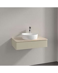 Meuble vasque Villeroy &amp; Boch Antao L08013HJ avec éclairage, 1 tiroir, 800 x 190 x 500 mm, façade lisse, laque mate Gris Soie / Botticino