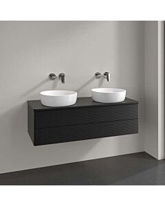 Villeroy und Boch Antao Waschtisch-Unterschrank L24150PD mit Beleuchtung, 2 Auszüge, 1200 x 360 x 500 mm, Front mit Struktur, Black Matt Lacquer / Black Matt Lacquer