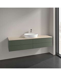 Villeroy &amp; Boch Antao vanity unit L25053HL with lighting, 4 drawers, 1600 x 360 x 500 mm, smooth front, Leaf Green Matt Lacquer / Botticino