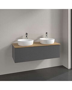 Villeroy &amp; Boch Antao vanity unit L35111GK with lighting, 1 drawer, 1200 x 360 x 500 mm, textured front, Anthracite Matt Lacquer / Honey Oak