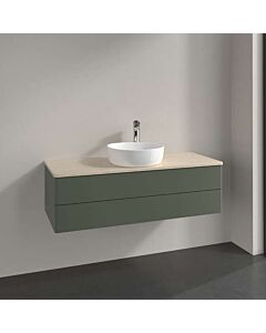 Villeroy und Boch Antao Waschtisch-Unterschrank L21053HL mit Beleuchtung, 2 Auszüge, 1200 x 360 x 500 mm, Front ohne Struktur, Leaf Green Matt Lacquer / Botticino