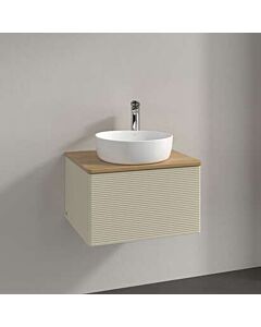 Villeroy &amp; Boch Antao vanity unit L29151HJ with lighting, 1 drawer, 600 x 360 x 500 mm, textured front, Silk Grey Matt Lacquer / Honey Oak